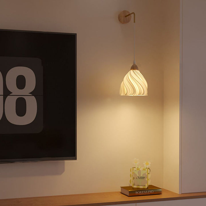 Applique murale 1 lumière en bois avec base en disque de pétale courbe en demi-cercle scandinave contemporain pour salon 
