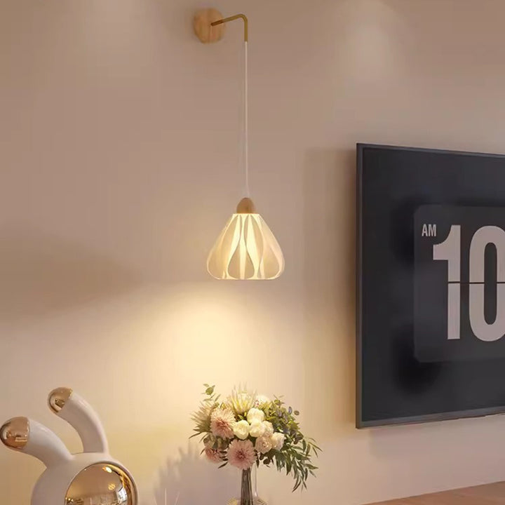 Applique murale 1 lumière en bois avec base en disque de pétale courbe en demi-cercle scandinave contemporain pour salon 