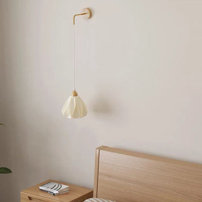 Applique murale 1 lumière en bois avec base en disque de pétale courbe en demi-cercle scandinave contemporain pour salon 