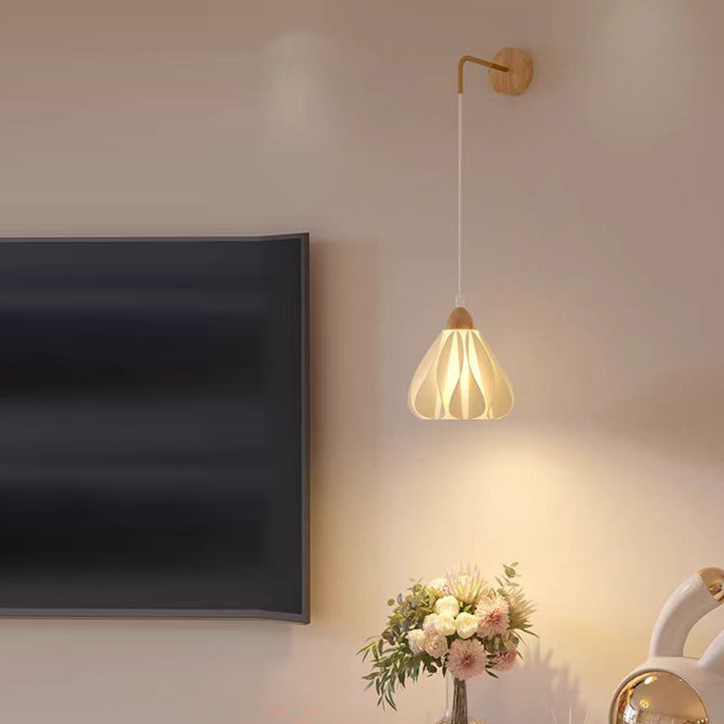 Applique murale 1 lumière en bois avec base en disque de pétale courbe en demi-cercle scandinave contemporain pour salon 