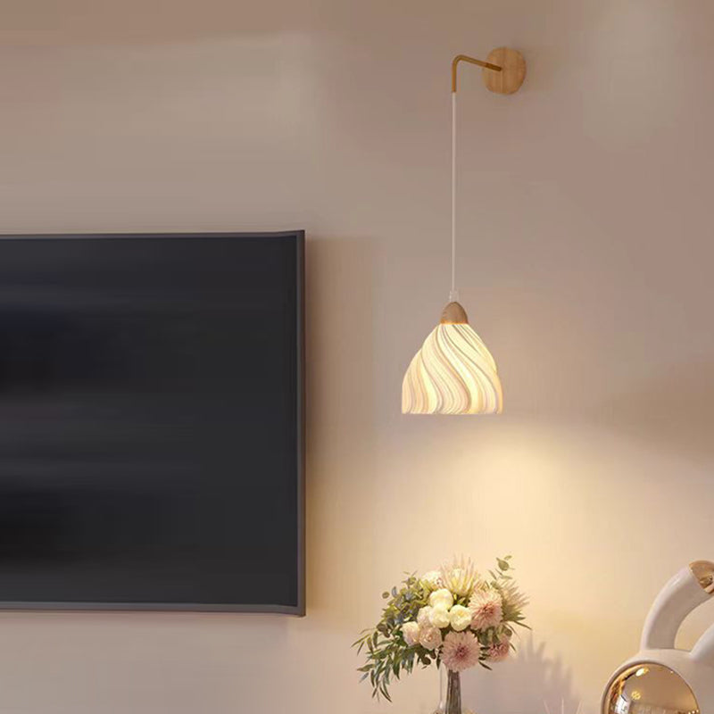 Applique murale 1 lumière en bois avec base en disque de pétale courbe en demi-cercle scandinave contemporain pour salon 