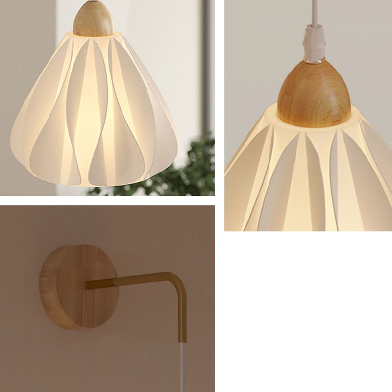 Applique murale 1 lumière en bois avec base en disque de pétale courbe en demi-cercle scandinave contemporain pour salon 
