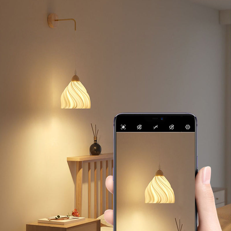 Applique murale 1 lumière en bois avec base en disque de pétale courbe en demi-cercle scandinave contemporain pour salon 