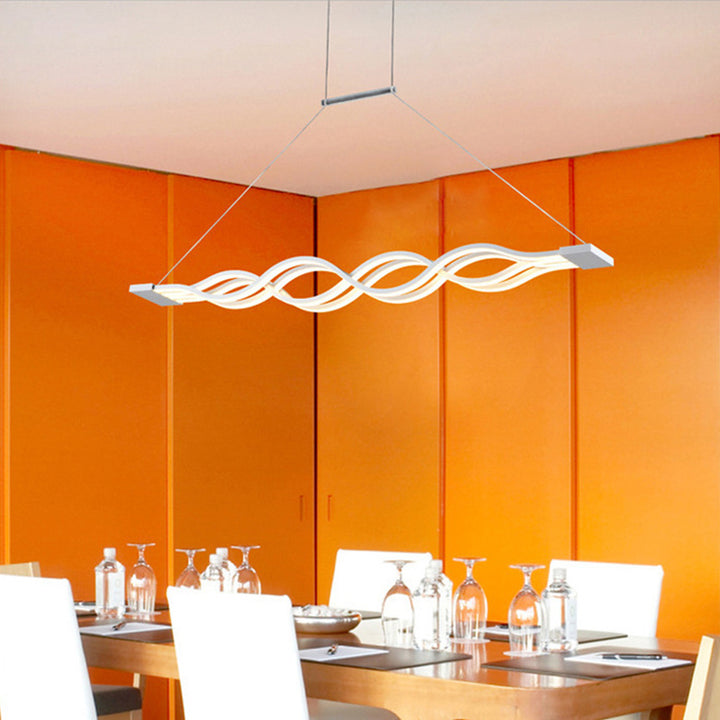 Suspension LED contemporaine Creative Wave à longue tige en fer, aluminium et acrylique pour salle à manger 