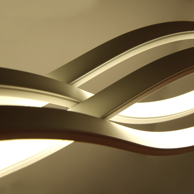 Suspension LED contemporaine Creative Wave à longue tige en fer, aluminium et acrylique pour salle à manger 