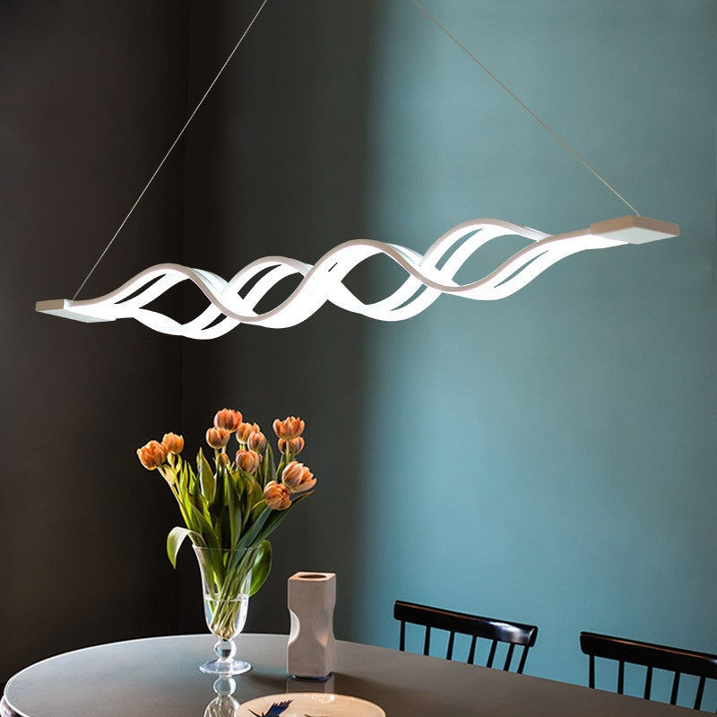 Suspension LED contemporaine Creative Wave à longue tige en fer, aluminium et acrylique pour salle à manger 