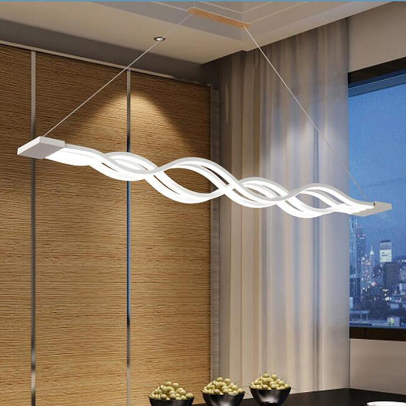 Suspension LED contemporaine Creative Wave à longue tige en fer, aluminium et acrylique pour salle à manger 
