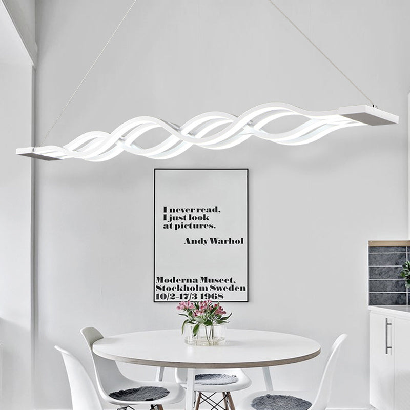 Suspension LED contemporaine Creative Wave à longue tige en fer, aluminium et acrylique pour salle à manger 