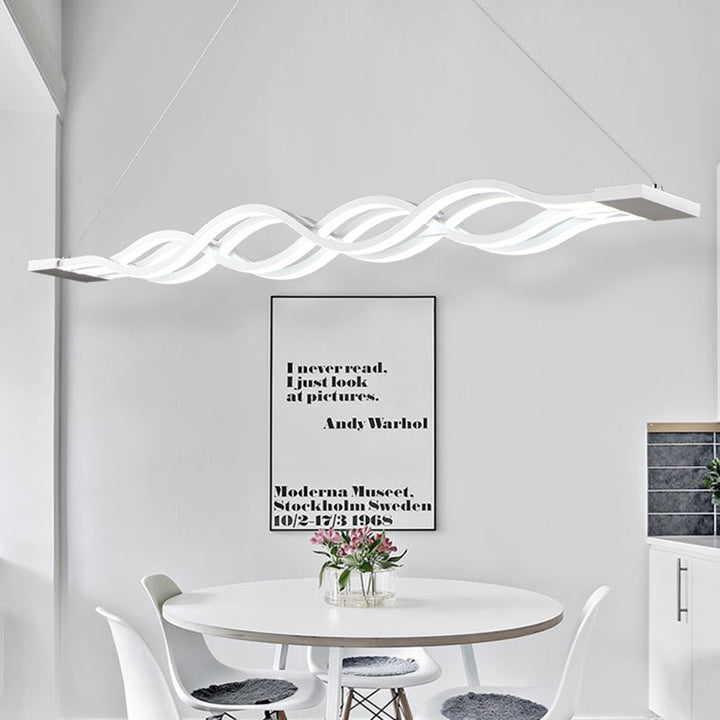 Suspension LED contemporaine Creative Wave à longue tige en fer, aluminium et acrylique pour salle à manger 