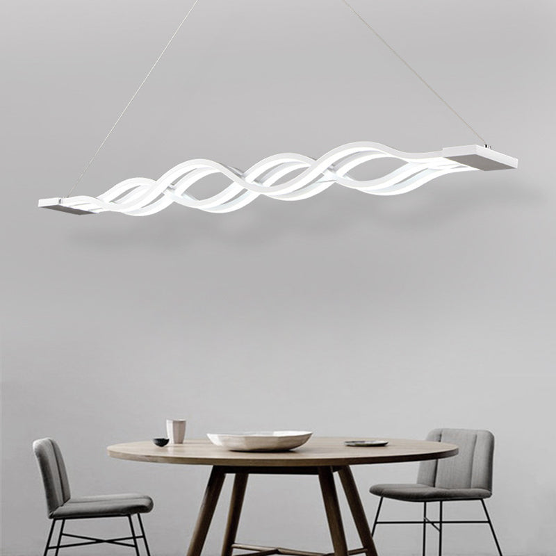 Suspension LED contemporaine Creative Wave à longue tige en fer, aluminium et acrylique pour salle à manger 
