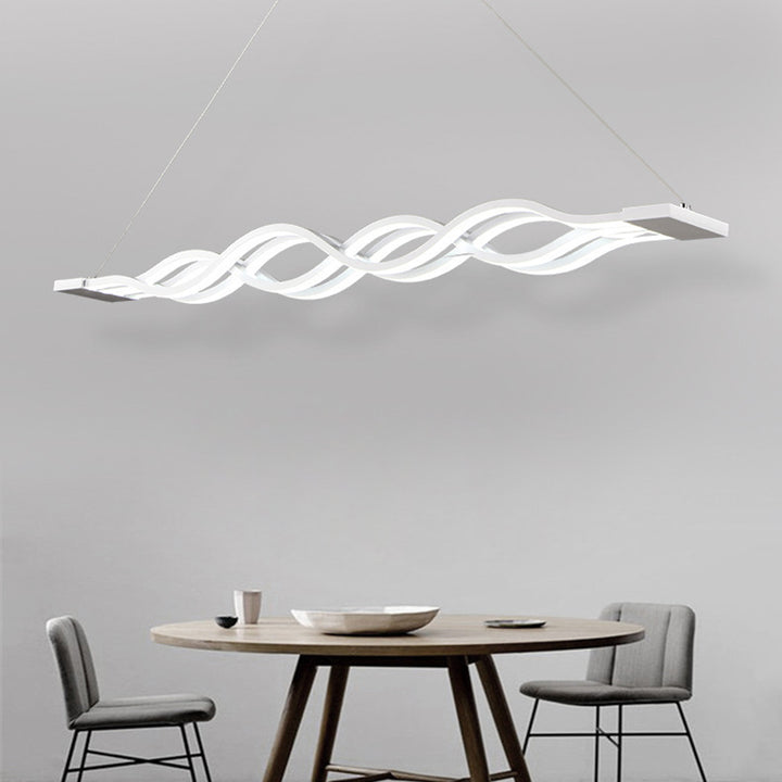 Suspension LED contemporaine Creative Wave à longue tige en fer, aluminium et acrylique pour salle à manger 