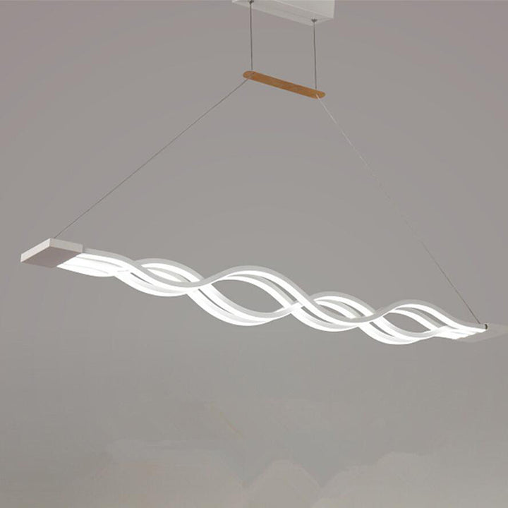 Suspension LED contemporaine Creative Wave à longue tige en fer, aluminium et acrylique pour salle à manger 