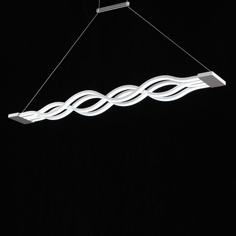 Suspension LED contemporaine Creative Wave à longue tige en fer, aluminium et acrylique pour salle à manger 