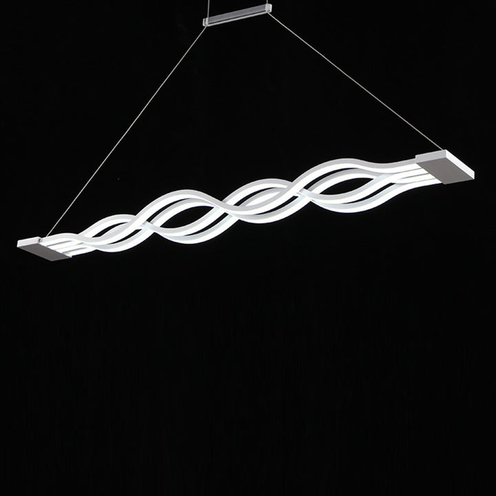 Suspension LED contemporaine Creative Wave à longue tige en fer, aluminium et acrylique pour salle à manger 