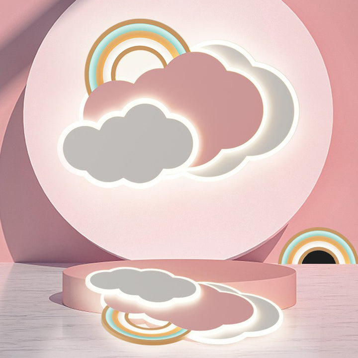 Contemporary Creative Cartoon Kids Cloud Rainbow Iron Acrylic LED Flush Mount Ceiling Light For Bedroom