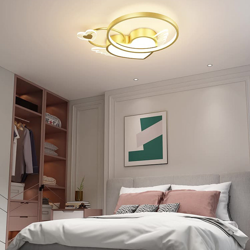 Lustre Plafonnier LED Enfant Créatif Contemporain Cercle Ailes Amour Fer Acrylique pour Salon 