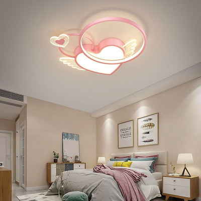 Lustre Plafonnier LED Enfant Créatif Contemporain Cercle Ailes Amour Fer Acrylique pour Salon 