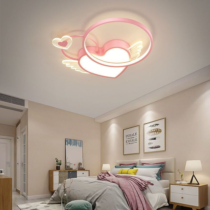 Lustre Plafonnier LED Enfant Créatif Contemporain Cercle Ailes Amour Fer Acrylique pour Salon 