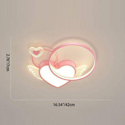 Lustre Plafonnier LED Enfant Créatif Contemporain Cercle Ailes Amour Fer Acrylique pour Salon 
