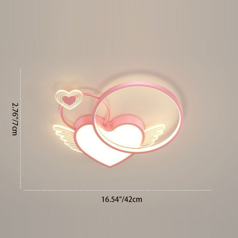 Lustre Plafonnier LED Enfant Créatif Contemporain Cercle Ailes Amour Fer Acrylique pour Salon 
