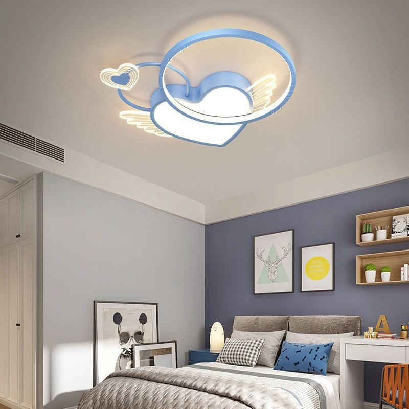 Lustre Plafonnier LED Enfant Créatif Contemporain Cercle Ailes Amour Fer Acrylique pour Salon 