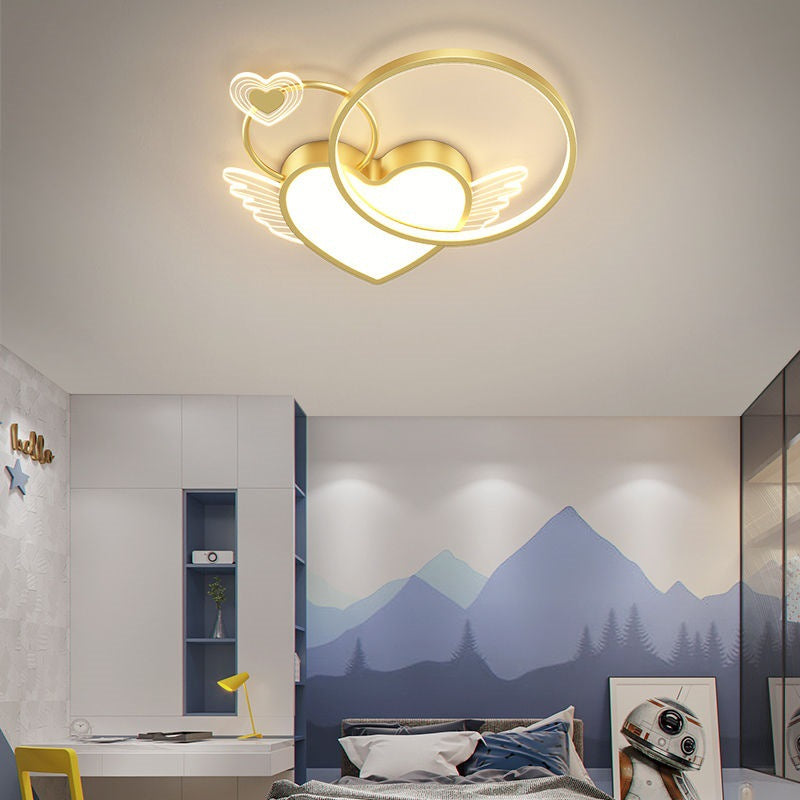 Lustre Plafonnier LED Enfant Créatif Contemporain Cercle Ailes Amour Fer Acrylique pour Salon 