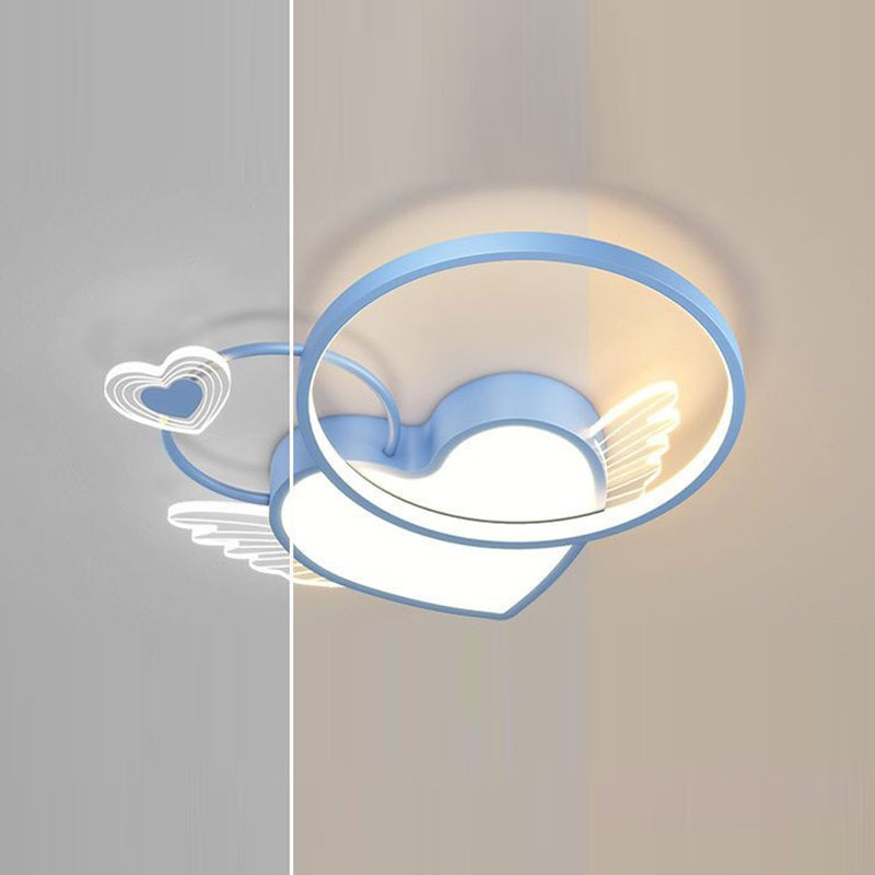 Lustre Plafonnier LED Enfant Créatif Contemporain Cercle Ailes Amour Fer Acrylique pour Salon 