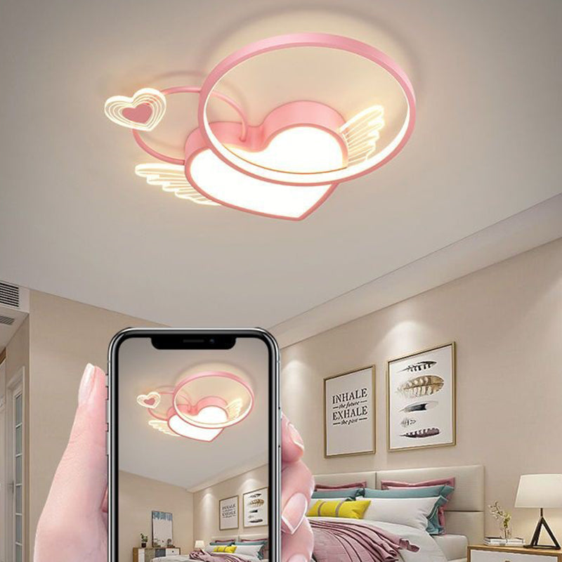 Lustre Plafonnier LED Enfant Créatif Contemporain Cercle Ailes Amour Fer Acrylique pour Salon 