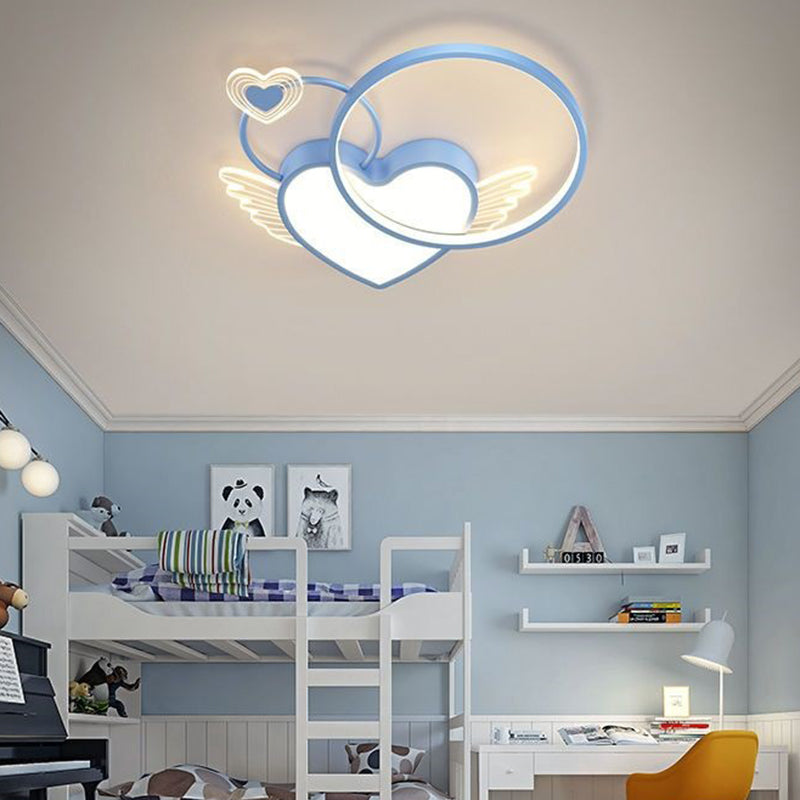 Lustre Plafonnier LED Enfant Créatif Contemporain Cercle Ailes Amour Fer Acrylique pour Salon 