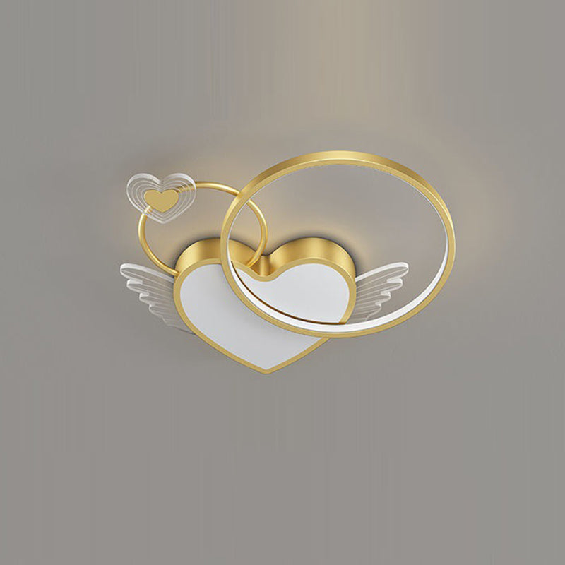 Lustre Plafonnier LED Enfant Créatif Contemporain Cercle Ailes Amour Fer Acrylique pour Salon 