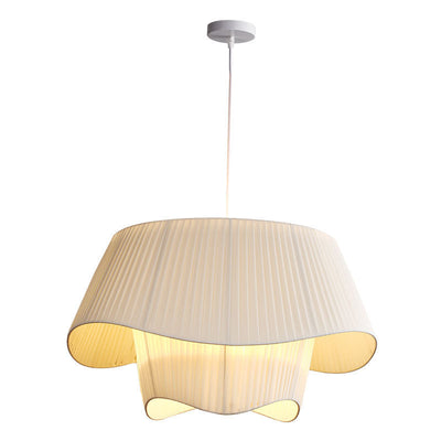 Table ronde scandinave contemporaine à double couche avec base en vague, fer, tissu, acrylique, suspension à 4 lumières pour salon 