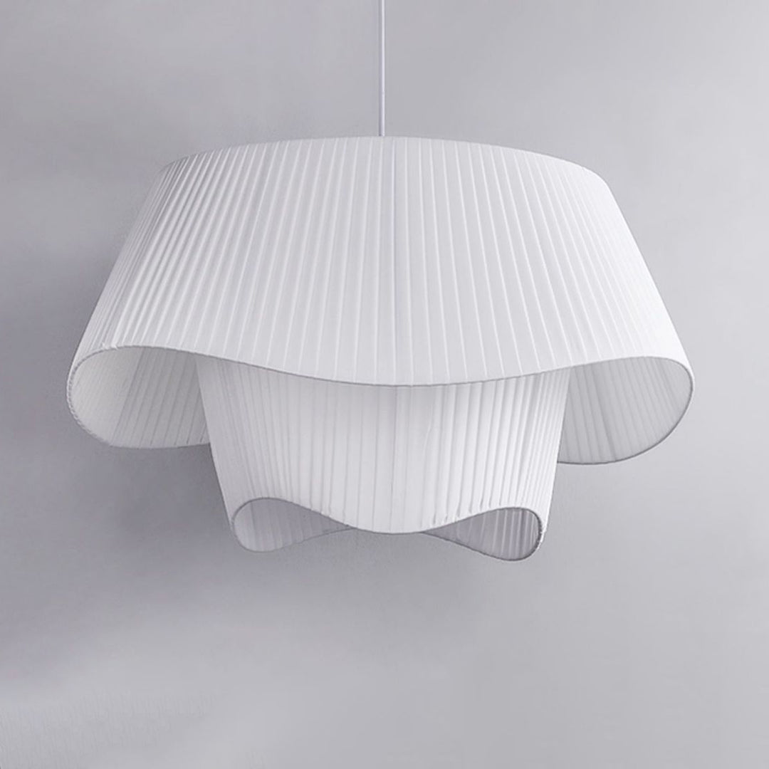 Table ronde scandinave contemporaine à double couche avec base en vague, fer, tissu, acrylique, suspension à 4 lumières pour salon 