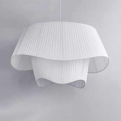Table ronde scandinave contemporaine à double couche avec base en vague, fer, tissu, acrylique, suspension à 4 lumières pour salon 