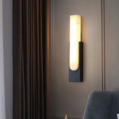 Applique Murale LED Moderne de Luxe Rectangle Ovale en Fer avec Faux Marbre pour Salon 