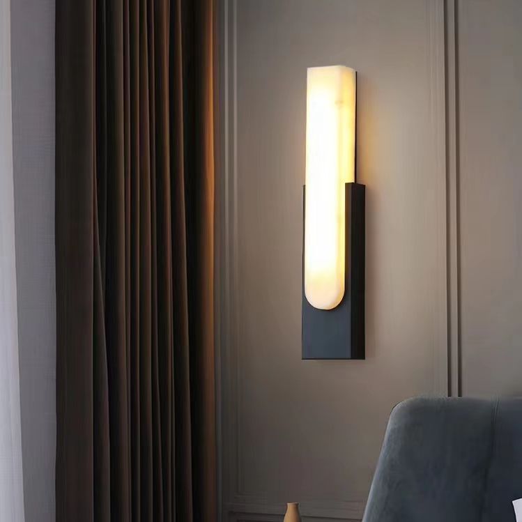 Applique Murale LED Moderne de Luxe Rectangle Ovale en Fer avec Faux Marbre pour Salon 