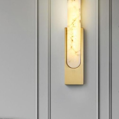 Applique Murale LED Moderne de Luxe Rectangle Ovale en Fer avec Faux Marbre pour Salon 