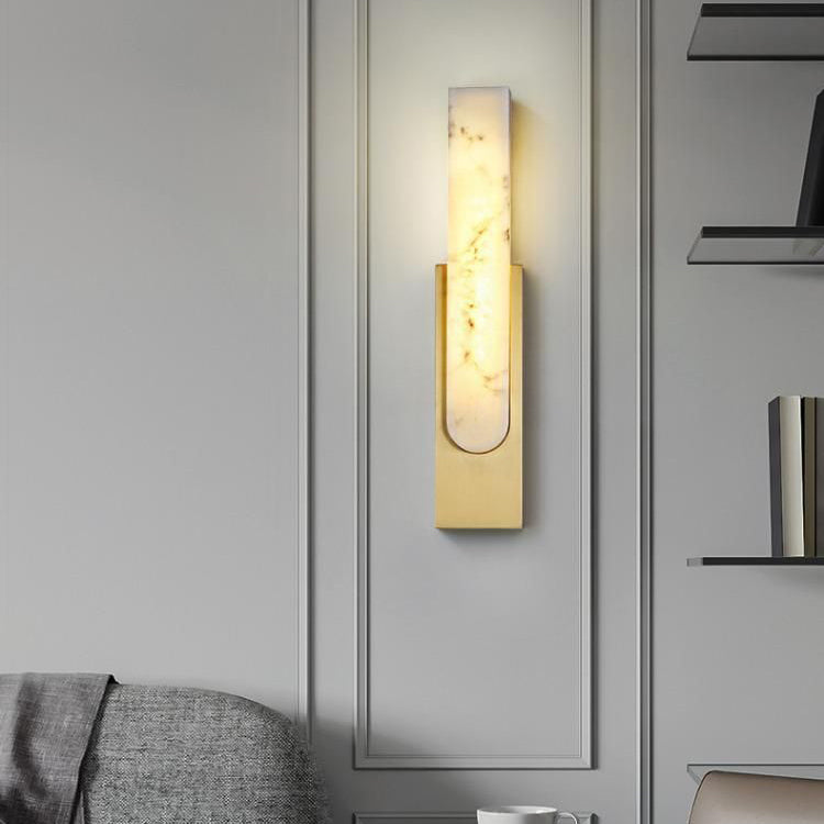 Applique Murale LED Moderne de Luxe Rectangle Ovale en Fer avec Faux Marbre pour Salon 