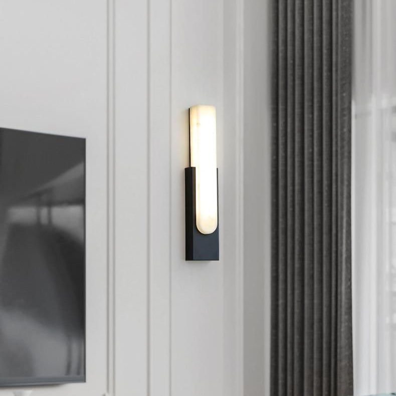 Applique Murale LED Moderne de Luxe Rectangle Ovale en Fer avec Faux Marbre pour Salon 