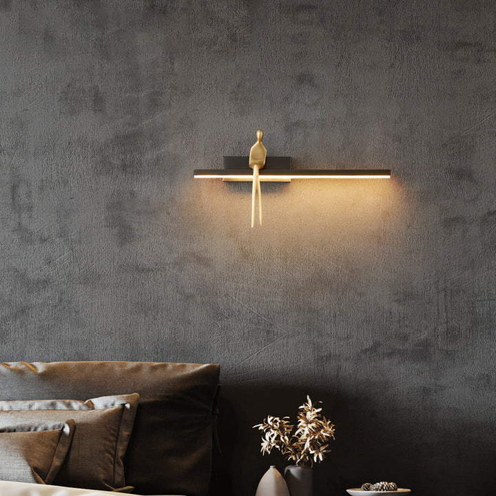 Zeitgenössische skandinavische lange rechteckige Kupfer-Acryl-LED-Wandleuchte für das Schlafzimmer 