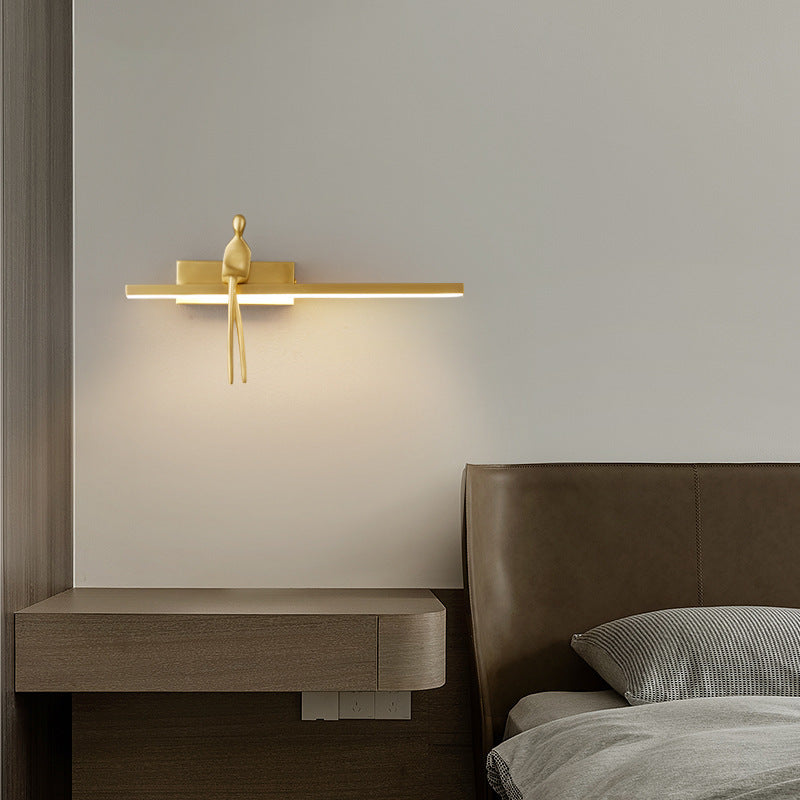 Contemporary Scandinavian Long Rectangular Sitting Copper Acrylic LED Wall Sconce Lamp For Bedroom