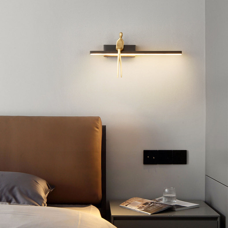 Contemporary Scandinavian Long Rectangular Sitting Copper Acrylic LED Wall Sconce Lamp For Bedroom