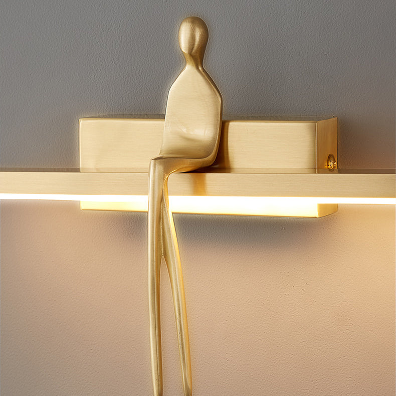 Contemporary Scandinavian Long Rectangular Sitting Copper Acrylic LED Wall Sconce Lamp For Bedroom