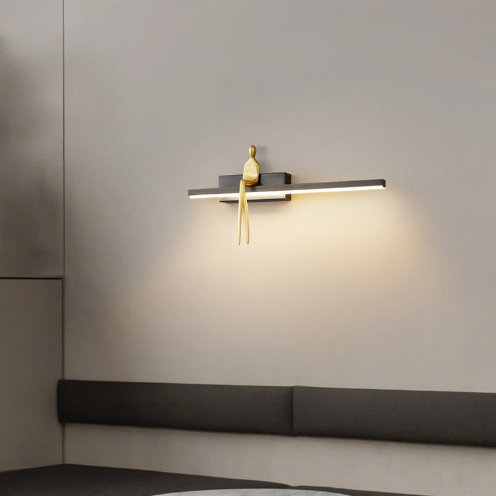 Zeitgenössische skandinavische lange rechteckige Kupfer-Acryl-LED-Wandleuchte für das Schlafzimmer 