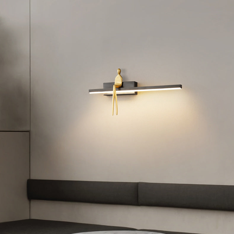 Contemporary Scandinavian Long Rectangular Sitting Copper Acrylic LED Wall Sconce Lamp For Bedroom