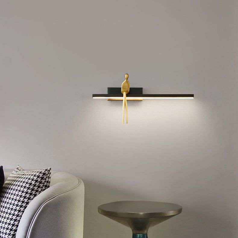 Zeitgenössische skandinavische lange rechteckige Kupfer-Acryl-LED-Wandleuchte für das Schlafzimmer 