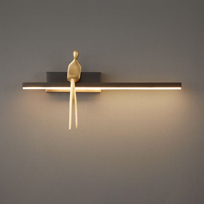 Contemporary Scandinavian Long Rectangular Sitting Copper Acrylic LED Wall Sconce Lamp For Bedroom