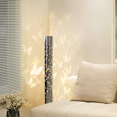 مصباح أرضي LED من الفولاذ المقاوم للصدأ بقاعدة أسطوانة اسطوانية مع نسيج فراشة حديث لغرفة المعيشة 