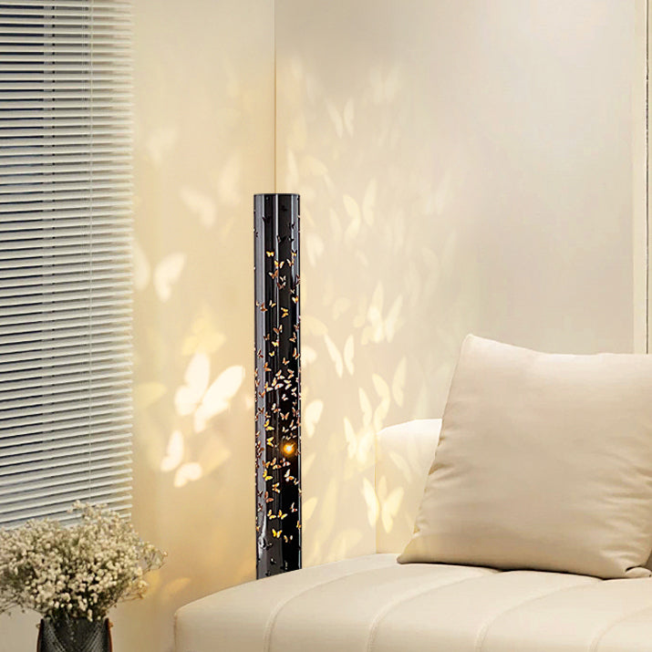 مصباح أرضي LED من الفولاذ المقاوم للصدأ بقاعدة أسطوانة اسطوانية مع نسيج فراشة حديث لغرفة المعيشة 
