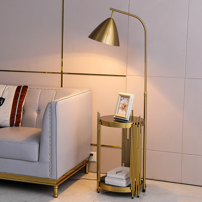 Contemporary Scandinavian Cylinder Long Disc Flared Hardware Tempered Glass 1-Light Standing Floor Lamp For Bedroom