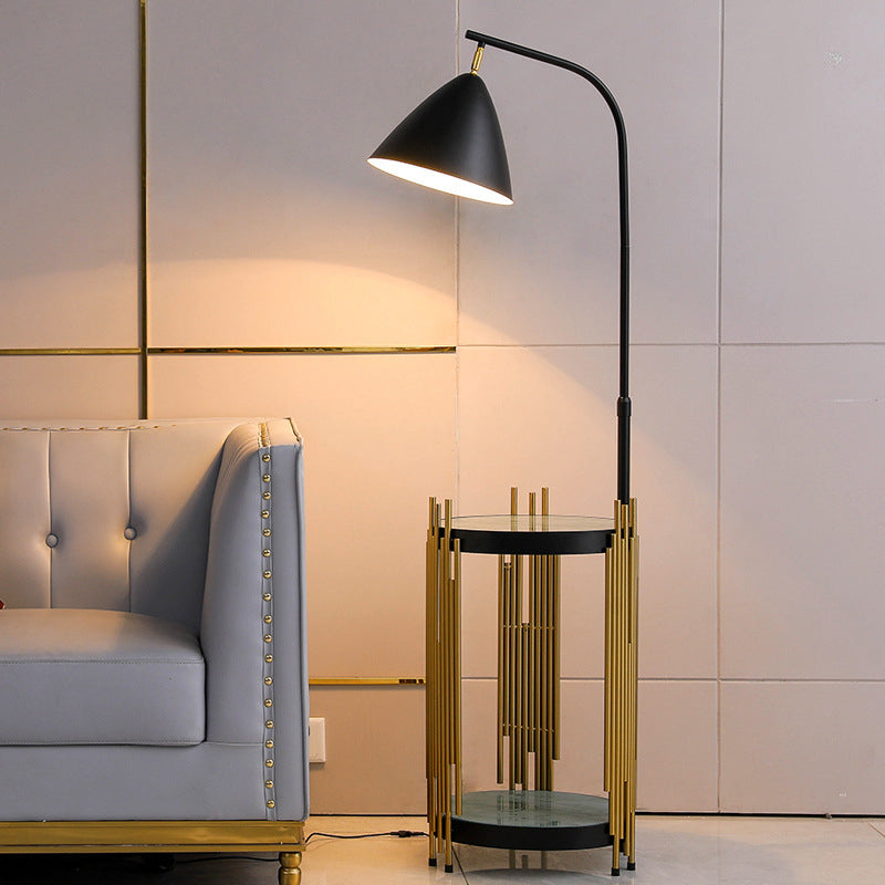 Contemporary Scandinavian Cylinder Long Disc Flared Hardware Tempered Glass 1-Light Standing Floor Lamp For Bedroom